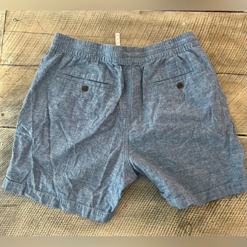 J.Crew Linen Cotton Dock Shorts Mens L Blue‎ Excellent Drawstring Elastic Waist